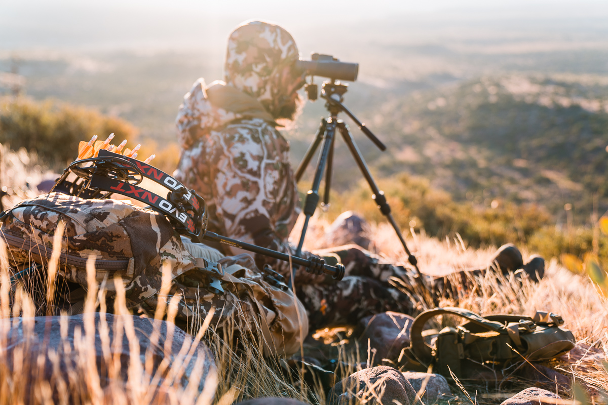 Josh Kirchner from Dialed in Hunter bowhunting and glassing for deer in the desert of Arizona
